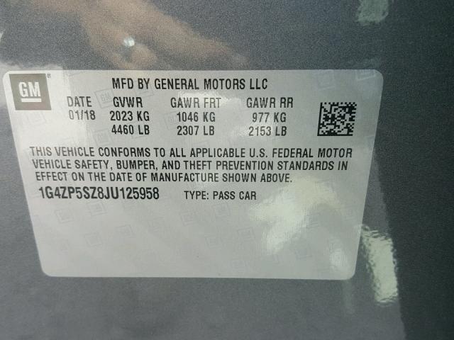 1G4ZP5SZ8JU125958 - 2018 BUICK LACROSSE E GRAY photo 10