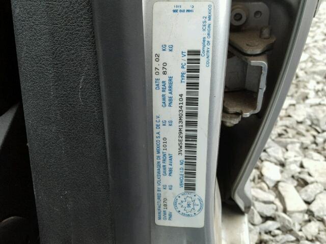 3VWSE29M13M034104 - 2003 VOLKSWAGEN JETTA GLS SILVER photo 10