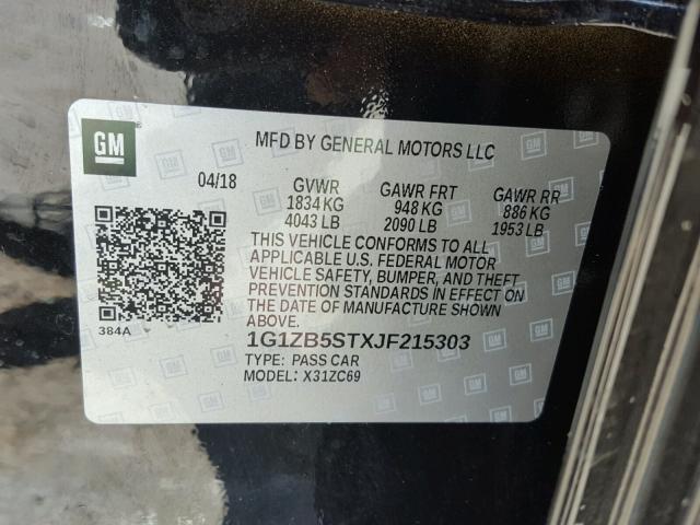 1G1ZB5STXJF215303 - 2018 CHEVROLET MALIBU LS Ağ foto 10