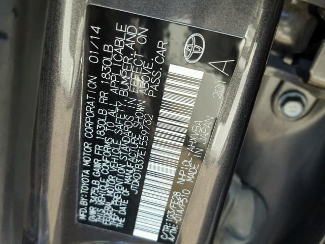 JTDKDTB37E1559732 - 2014 TOYOTA PRIUS C GRAY photo 10