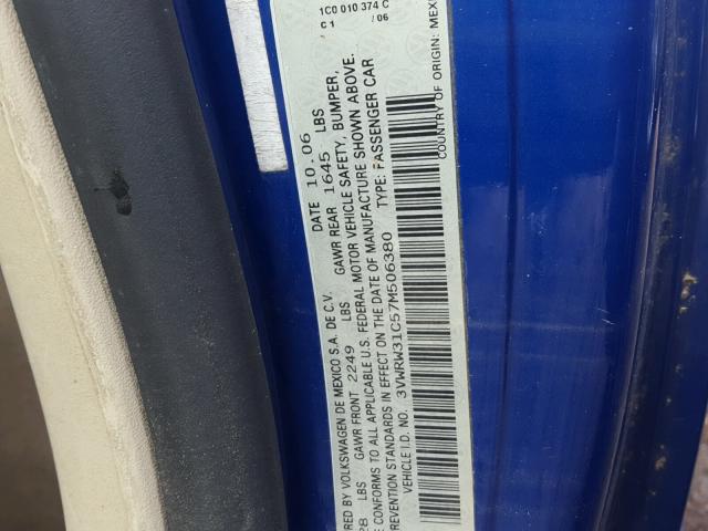 3VWRW31C57M506380 - 2007 VOLKSWAGEN NEW BEETLE 蓝色 照片 10