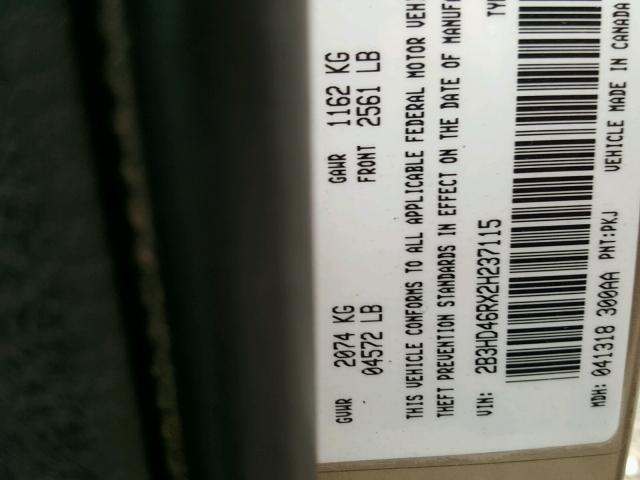 2B3HD46RX2H237115 - 2002 DODGE INTREPID S 金色 照片 10