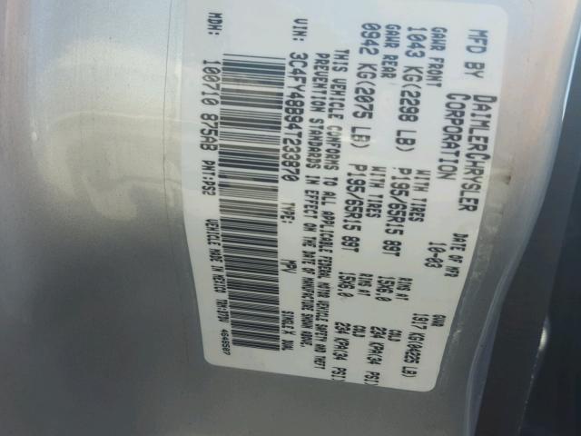 3C4FY48B94T233870 - 2004 CHRYSLER PT CRUISER SILVER photo 10