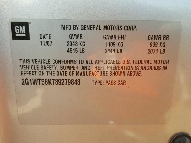 2G1WT58K789279848 - 2008 CHEVROLET IMPALA 银色 照片 10