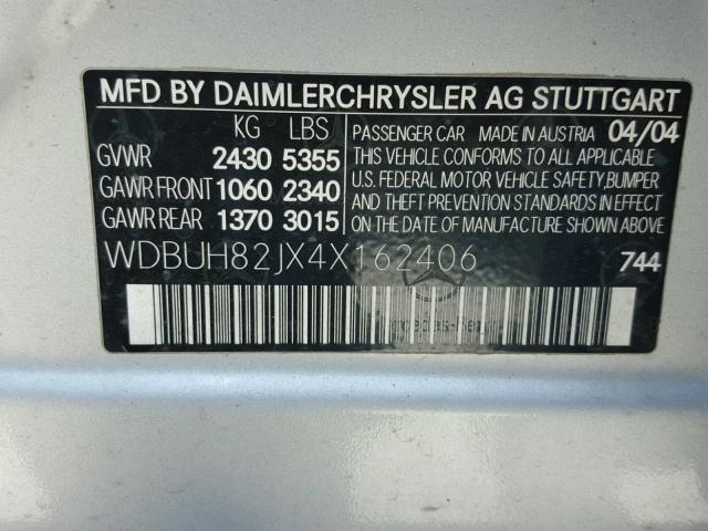 WDBUH82JX4X162406 - 2004 MERCEDES-BENZ E 320 4MAT SILVER photo 10