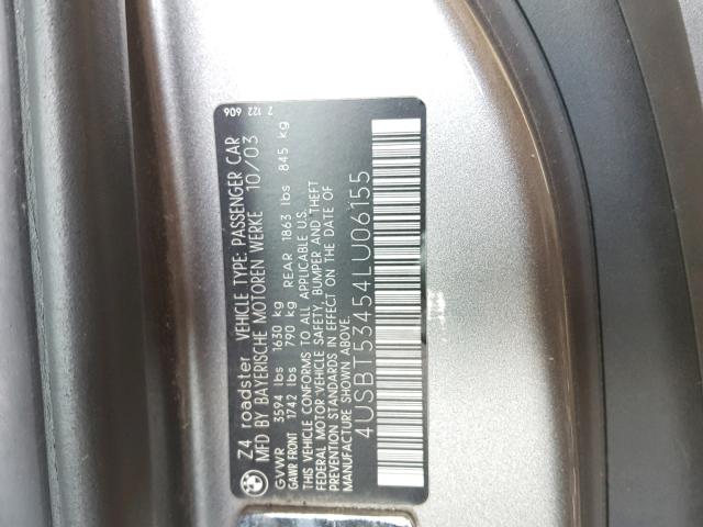 4USBT53454LU06155 - 2004 BMW Z4 3.0 SILVER photo 10