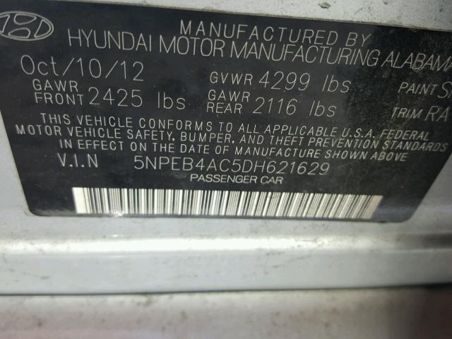 5NPEB4AC5DH621629 - 2013 HYUNDAI SONATA GLS GRAY photo 10