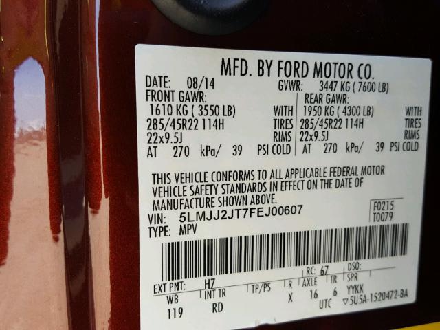 5LMJJ2JT7FEJ00607 - 2015 LINCOLN NAVIGATOR RED photo 10