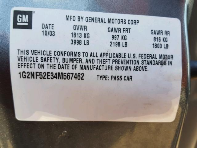 1G2NF52E34M567462 - 2004 PONTIAC GRAND AM S Boz foto 10