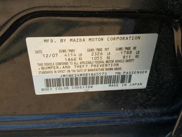 JM1BK34M981865573 - 2008 MAZDA SPEED 3 BLACK photo 10