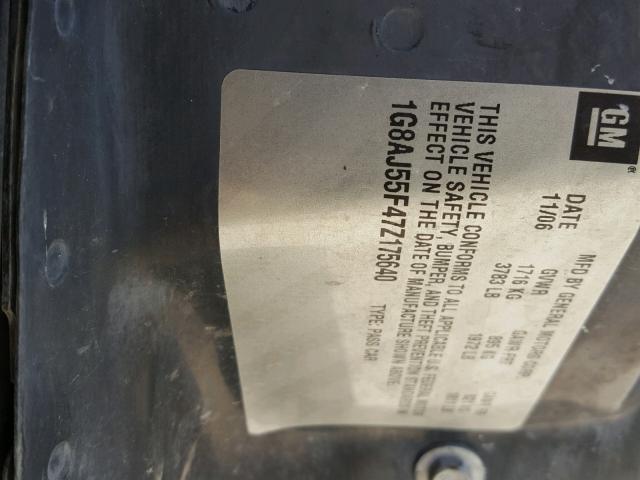 1G8AJ55F47Z175640 - 2007 SATURN ION LEVEL BLACK photo 10