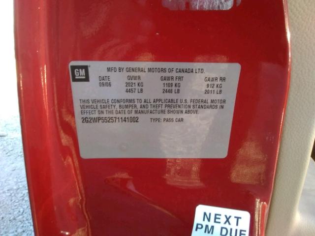 2G2WP552571141002 - 2007 PONTIAC GRAND PRIX RED photo 10