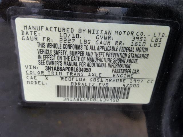 3N1AB6AP0BL634950 - 2011 NISSAN SENTRA 2.0 GRAY photo 10