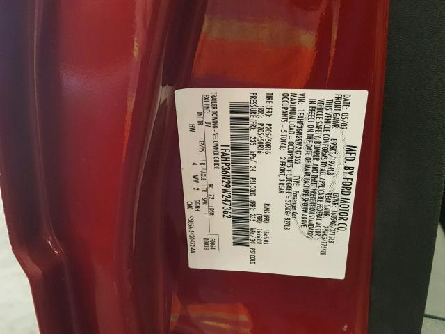 1FAHP36N29W247362 - 2009 FORD FOCUS SES MAROON photo 10