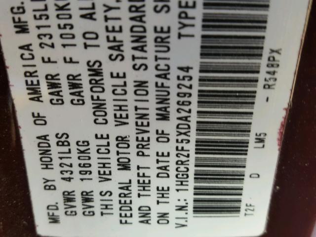 1HGCR2F5XDA269254 - 2013 HONDA ACCORD SPO BURGUNDY photo 10