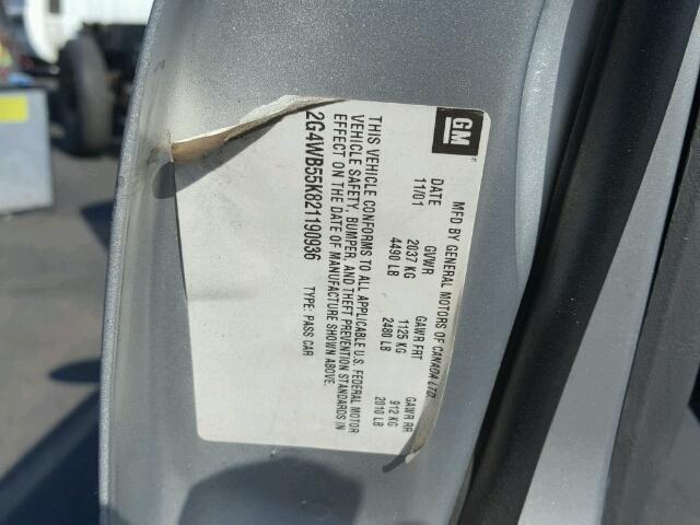 2G4WB55K821190936 - 2002 BUICK REGAL LS SILVER photo 10