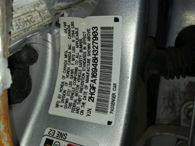 2HGFA16948H327903 - 2008 HONDA CIVIC EXL 银色 照片 10