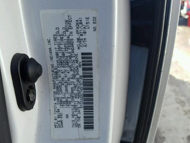 5TDZA22C74S157180 - 2004 TOYOTA SIENNA WHITE photo 10