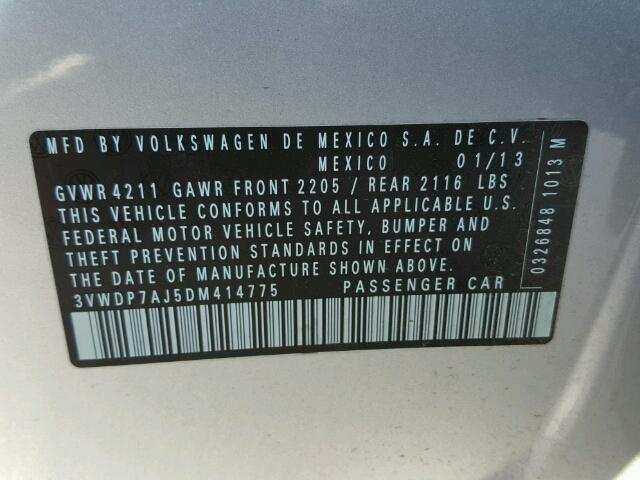 3VWDP7AJ5DM414775 - 2013 VOLKSWAGEN JETTA SE Gümüş foto 10