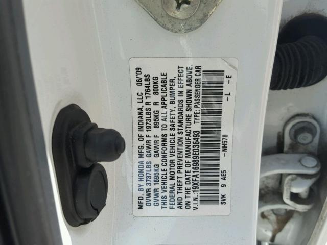 19XFA16989E036493 - 2009 HONDA CIVIC EXL 白色 照片 10
