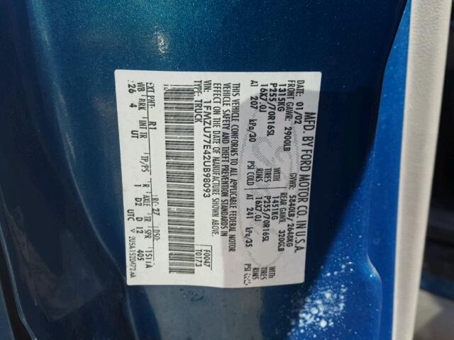 1FMZU77E42UB98093 - 2002 FORD EXPLORER S 绿色 照片 10