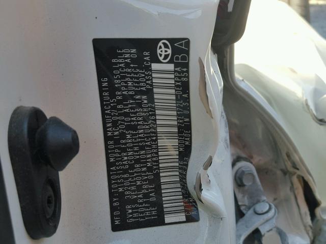 5YFBPRHE4FP276172 - 2015 TOYOTA COROLLA EC 白色 照片 10