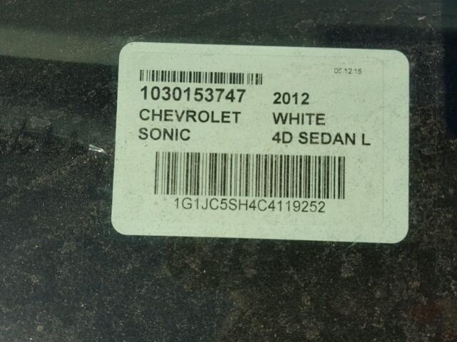 1G1JC5SH4C4119252 - 2012 CHEVROLET SONIC LT WHITE photo 10