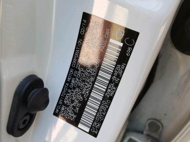 JTDKN3DP8E3059094 - 2014 TOYOTA PRIUS PLUG WHITE photo 10