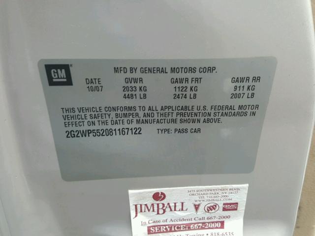 2G2WP552081167122 - 2008 PONTIAC GRAND PRIX TAN photo 10