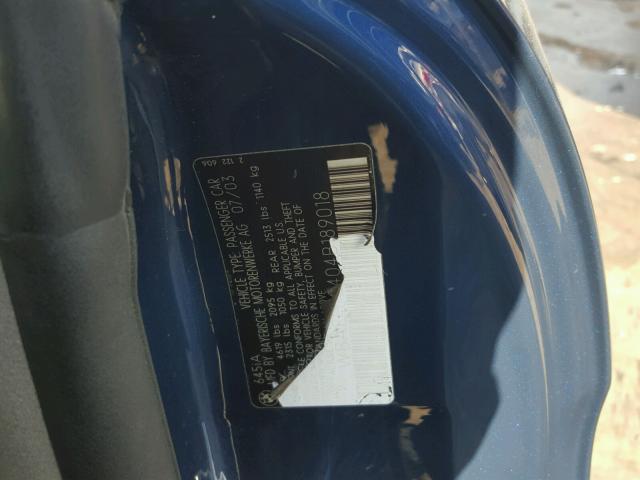 WBAEH73404B189018 - 2004 BMW 645 CI AUT BLUE photo 10