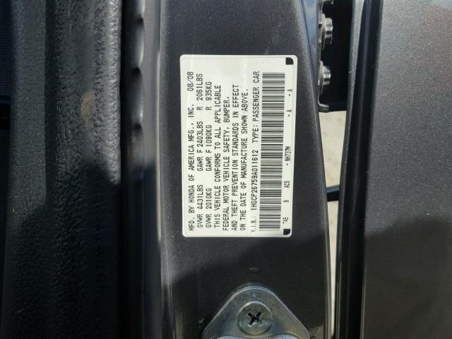 1HGCP26759A011612 - 2009 HONDA ACCORD EX GRAY photo 10