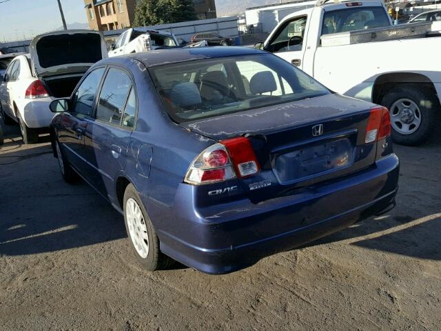 2HGES16535H536387 - 2005 HONDA CIVIC LX BLUE photo 3