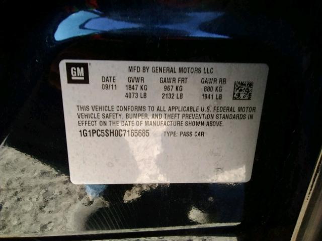 1G1PC5SH0C7165685 - 2012 CHEVROLET CRUZE LS BLACK photo 10