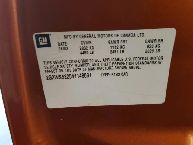 2G2WS522541148031 - 2004 PONTIAC GRAND PRIX ORANGE photo 10