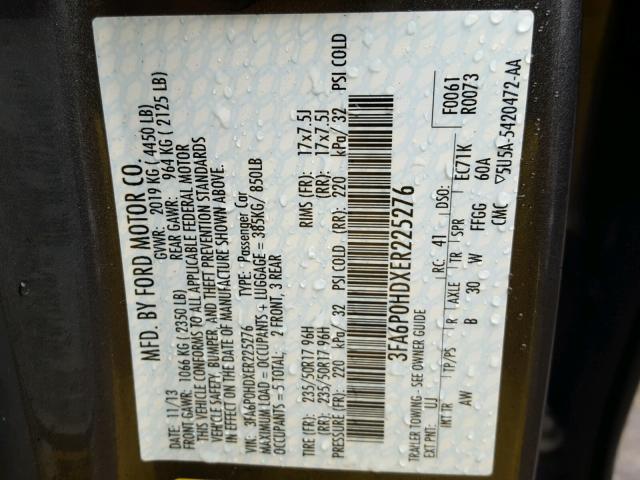 3FA6P0HDXER225276 - 2014 FORD FUSION SE GRAY photo 10