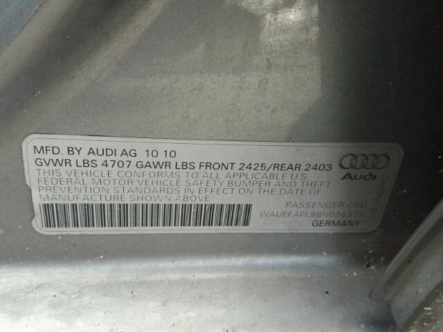 WAUEFAFL9BN026319 - 2011 AUDI A4 PREMIUM GRAY photo 10