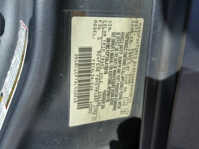 3N1BC1CP7AL410218 - 2010 NISSAN VERSA S GRAY photo 10