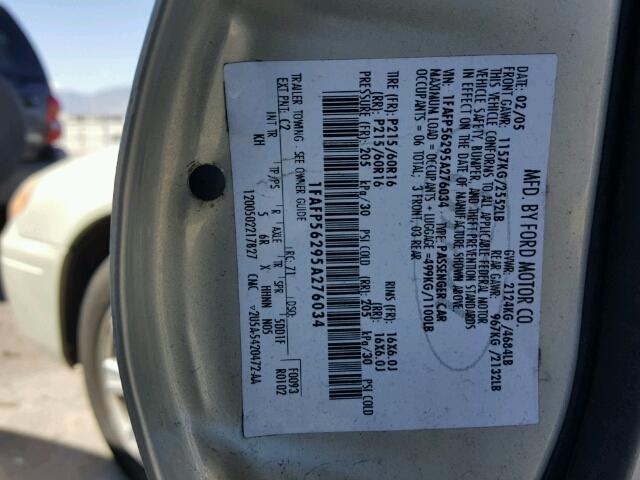 1FAFP56295A276034 - 2005 FORD TAURUS GRAY photo 10