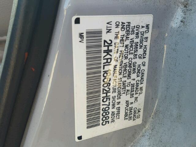 2HKRL18662H579885 - 2002 HONDA ODYSSEY SILVER photo 10