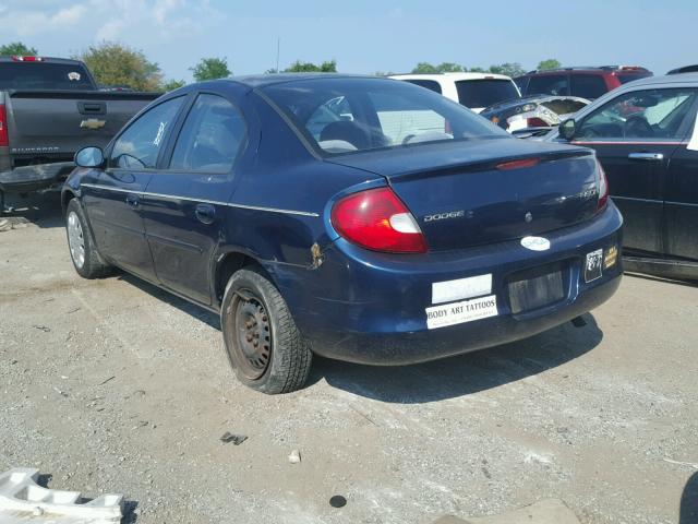 1B3ES46C6YD851802 - 2000 DODGE NEON BASE BLUE photo 3