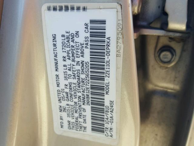 1NXBR12E72Z565205 - 2002 TOYOTA COROLLA CE SILVER photo 10