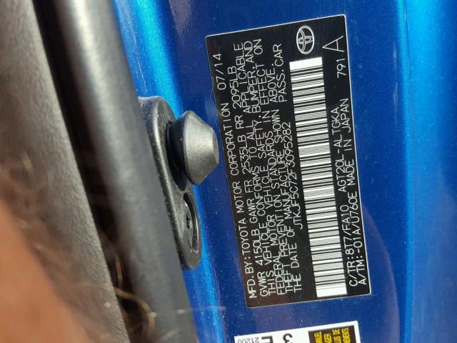 JTKJF5C72F3095282 - 2015 TOYOTA SCION TC BLUE photo 10