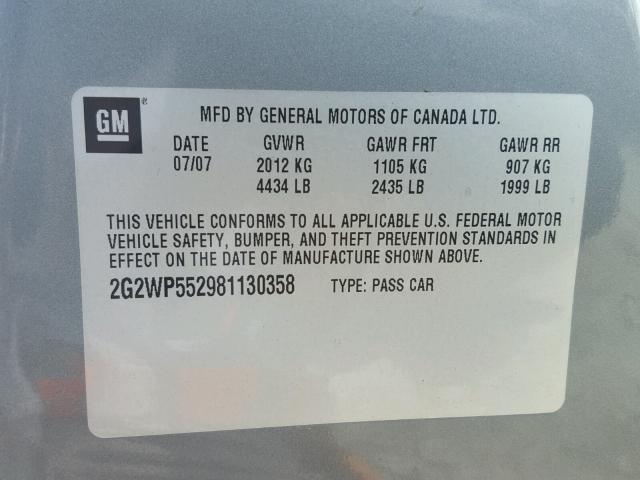 2G2WP552981130358 - 2008 PONTIAC GRAND PRIX GRAY photo 10