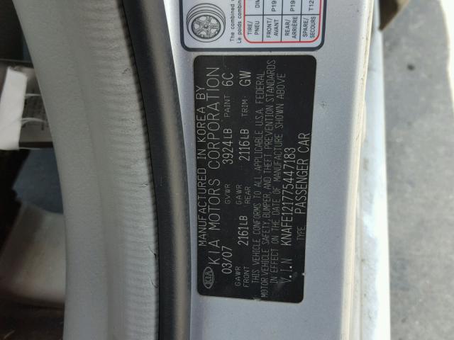 KNAFE121775447183 - 2007 KIA SPECTRA EX SILVER photo 10