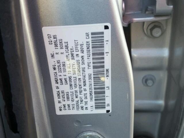 1HGCM56357A113092 - 2007 HONDA ACCORD SILVER photo 10