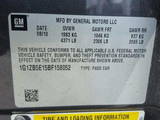 1G1ZB5E15BF158052 - 2011 CHEVROLET MALIBU LS Boz foto 10