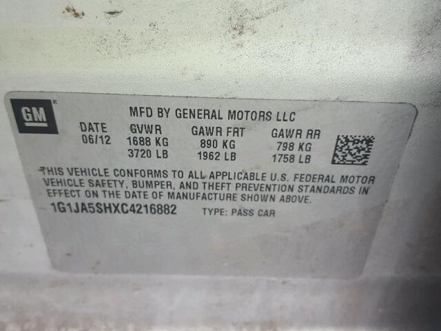 1G1JA5SHXC4216882 - 2012 CHEVROLET SONIC LS SILVER photo 10