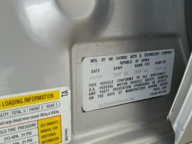 KL1TD66668B245182 - 2008 CHEVROLET AVEO BASE Күміс фото 10