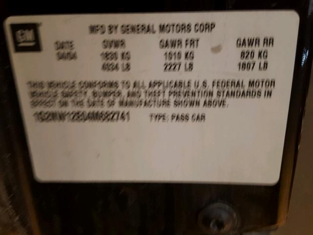 1G2NW12E04M682741 - 2004 PONTIAC GRAND AM BLACK photo 10