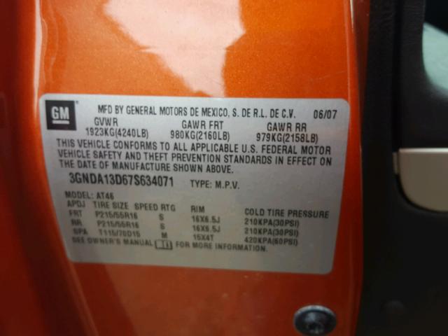 3GNDA13D67S634071 - 2007 CHEVROLET HHR LS Narıncı foto 10